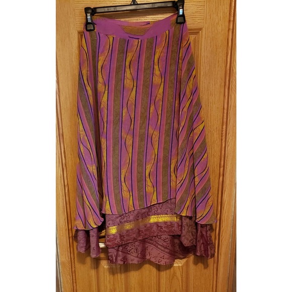 Kariza one size purple & multicolored striped wrap silk skirt - Picture 3 of 5